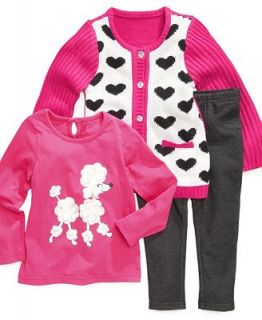 Nannette Kids Set, Little Girls 3 Piece Heart Sweater, Shirt and Pants   Kids