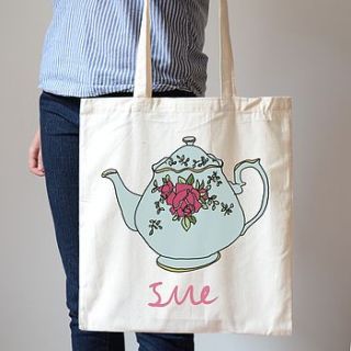 personalised vintage tea pot tote bag by hannah stevens