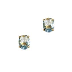 10k Yellow Gold Oval cut Aquamarine Stud Earrings Gemstone Earrings