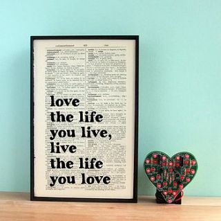 love the life you live quote book page print by bookishly