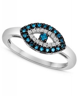 Sterling Silver Ring, Blue Diamond (1/10 ct. t.w.) and White Diamond Accent Evil Eye Ring   Rings   Jewelry & Watches