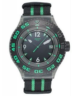 Swatch Watch, Unisex Swiss Deep Turtle Black and Green Nylon Strap 44mm SUUM400   Watches   Jewelry & Watches