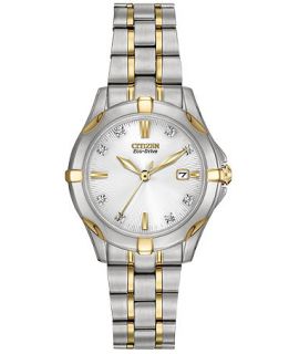 Citizen Womens Eco Drive Diamond Accent Two Tone Stainless Steel Bracelet Watch 29mm EW1934 59A   Watches   Jewelry & Watches