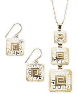 14k Gold over Sterling Silver and Sterling Silver Earrings and Pendant Set, Square Greek Key   Jewelry & Watches