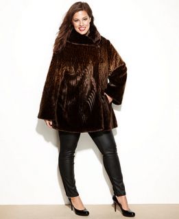 Jones New York Plus Size Faux Fur Ombre Swing Coat   Coats   Women