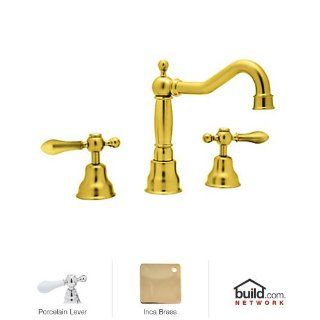 Rohl AC107LP IB 2 Cisal Low Lead Widespread Bathroom Faucet with Pop Up Drain and White Resin Leve, Inca Brass   Touch On Bathroom Sink Faucets  
