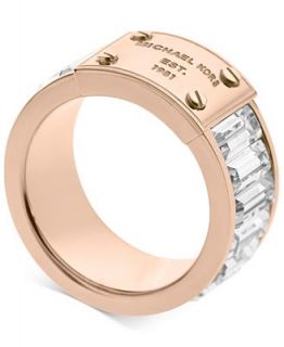 Michael Kors Ring, Rose Gold Tone Plaque and Crystal Baguette Ring   Fashion Jewelry   Jewelry & Watches