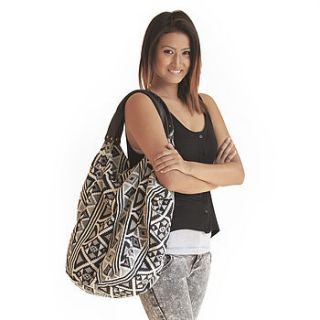 hava large cotton bag with leather handles by aura que