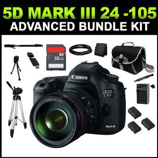 Canon EOS 5D Mark III Digital Camera with Canon 24 105mm f/4L IS USM AF Lens + 32GB Advanced Bundle Kit (Charger, x3 Batteries, 32GB SD Card, Tripod, Camera Case, Card Reader, HDMI, Lens Pen & Cleaning Kit)  Flash Memory Camcorders  Camera & Phot