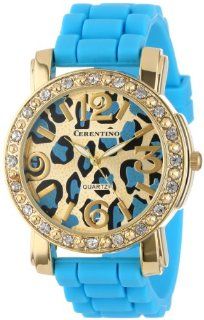 Cerentino Women's CR105 TQ  Turquoise Silicone Rubber Leopard Print Dial Watch Watches