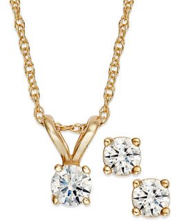 Round Cut Diamond Pendant Necklace and Earrings Set in 10k Gold (1/4 ct. t.w.)   Jewelry & Watches