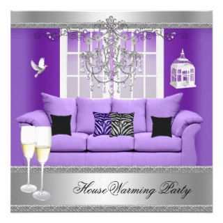 HouseWarming Party Champagne Chandelier Sofa Personalized Announcements