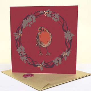 yuletide robin wax sealed card by seedlings cards