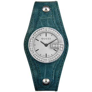 GUCCI Women's YA104531 104 Collection Diamond Turquoise Green Alligator Strap Watch Watches