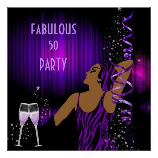 Diva Fabulous 50 LADY Purple Party Champagne Posters