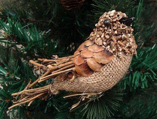 5.5" In The Birches Clip On Country Burlap Bird Christmas Ornament  