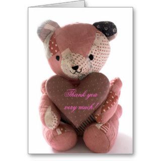 quilted teddy bear with heart thank you card