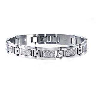 Stainless Steel Men's Black Diamond Accent Link Bracelet Men's Bracelets