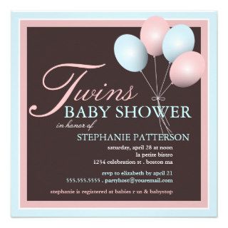 Elegant Baby Balloon Twins Baby Shower Invitation