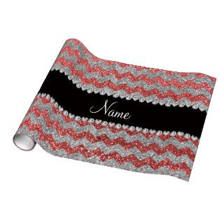 Custom name coral pink silver glitter chevrons wrapping paper