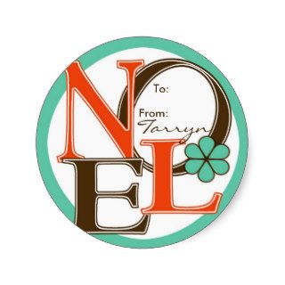 Red, Turquoise & Brown NOEL Gift Label Round Stickers