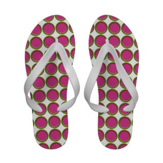 Pink and Green Dots on White Flip Flops Flip Flops