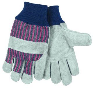 MCR Safety 1235K Cow Leather Knit Wrist Men's Gloves with Knuckle Strap, Natural Pearl, Large   Work Gloves  