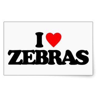 I LOVE ZEBRAS RECTANGULAR STICKER