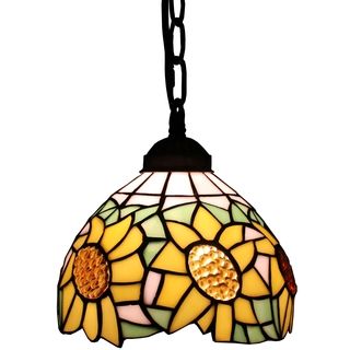Amora Lighting Tiffany Style Sunflower 8 inch Hanging Pendant Lamp Amora Lighting Tiffany Style