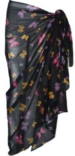 Soft Black Cotton Sarong with Butterfly Design Clothing