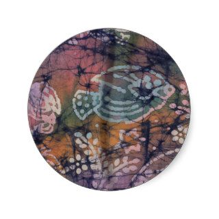 Fish & Floral Tie Dye Batik Round Sticker