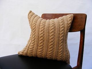 hand knit cable cushion in ecru by s t r i k k handknits