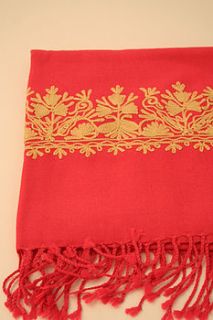 coral pink embroidered pashmina by fox in love