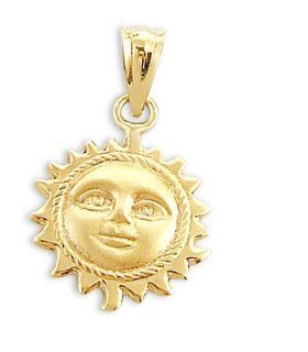 Sun Face Pendant 14k Yellow Gold Charm 3D 3/4 inch Jewelry