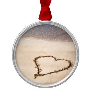 Heart Drawn in Sand at Beach   Customized Template Ornament