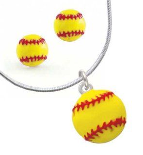 Softball Post Earrings and Snake Chain Necklace Set Delight Jewelry Jewelry