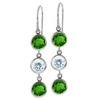 2.90 Ct Green Chrome Diopside Sky Blue Aquamarine 925 Sterling Silver Earrings Jewelry