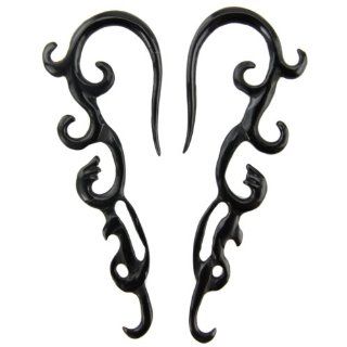 Evolatree   Hand Carved Natural Horn Flame Filigree Gauged Earrings   2.5mm / 10 Gauge Jewelry