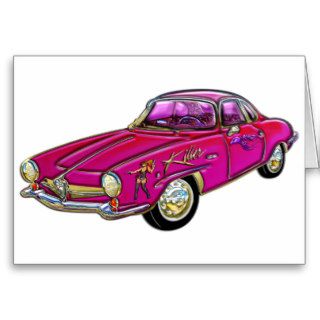 Classic Small Pink Sports Car Card