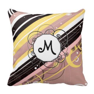 Pink Lemonade Modern Retro Stripes with Monogram Throw Pillows