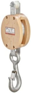 Campbell 3001JS 6" Single Painters Staging Wood Shell Block with Latched, Long and Loose Hook, 1800 lbs Load Capacity, 3/4" Rope, 3 1/2" Sheave