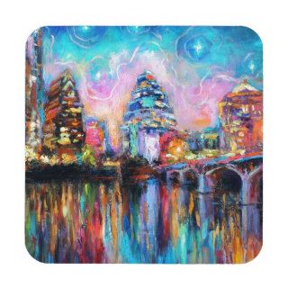 Austin Skyline at night cityscape Art gifts Coaster