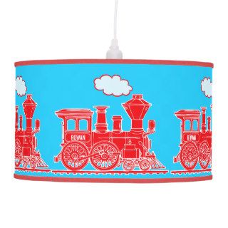 Fun kids name train red and blue lamp shade