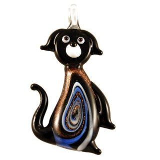 Murano Glass Black and Gold Puppy Dog Pendant Bleek2Sheek Girls Jewelry