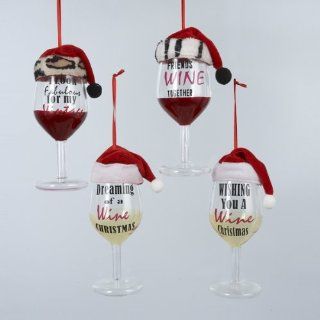 Pack of 8 Red and White Wine Glass with Sayings Christmas Ornaments 5.5"   Decorative Hanging Ornaments