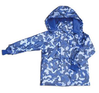 childrens raincoat in blue camo design by green child