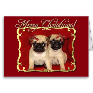 Merry Christmas Pug Puppies greeting card