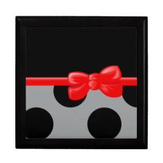 Polka Dots Ribbon Bow Black Gray Red Gift Box