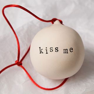 'kiss me' ceramic christmas bauble by twenty seven