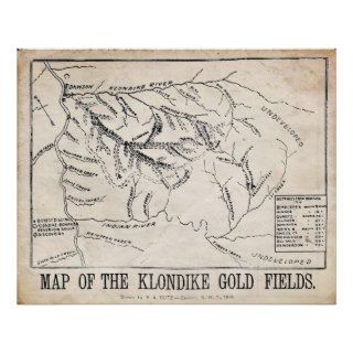 Vinatge Map   Klondike   Dawson Gold Fields 1898 Print